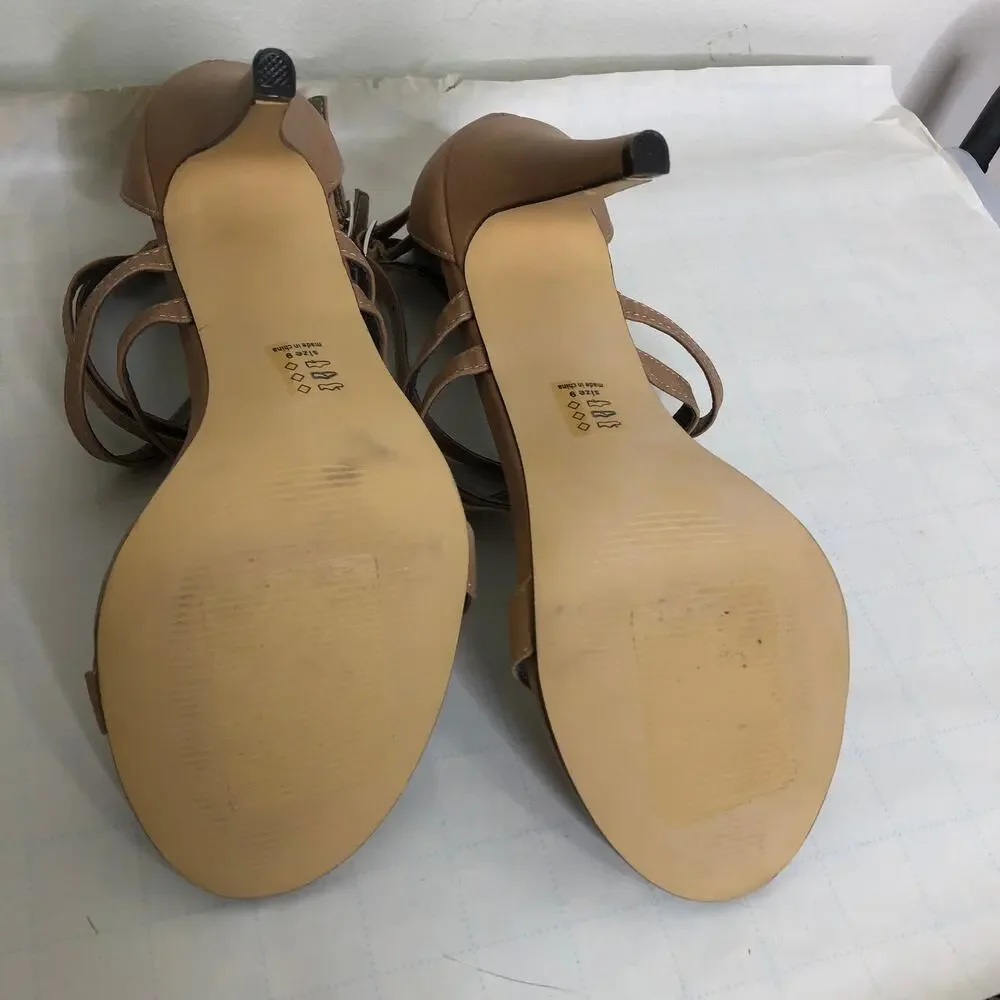 Nordstrom Michael Antonio Strappy Crossover Stiletto Heel Sandal Tan Taupe 9